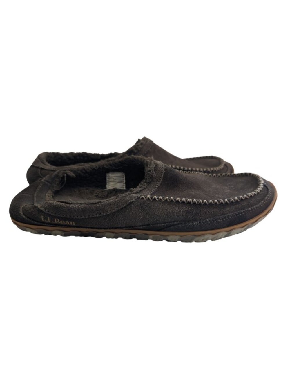 LL Bean Mountain Slipper Scuff Mens 11 Brown Suede Fleece Slip On Mules